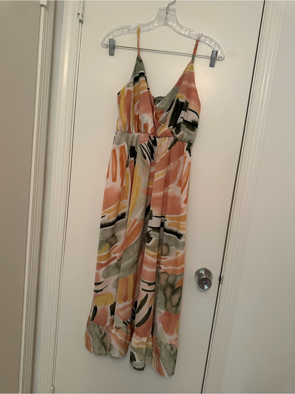 SHEIN Multicolor Watercolor Print Maxi Dress - Peach, Olive & Yellow
